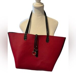 NWOT Red/Black Vegan Reversible Tote Bag with bonus pouch included